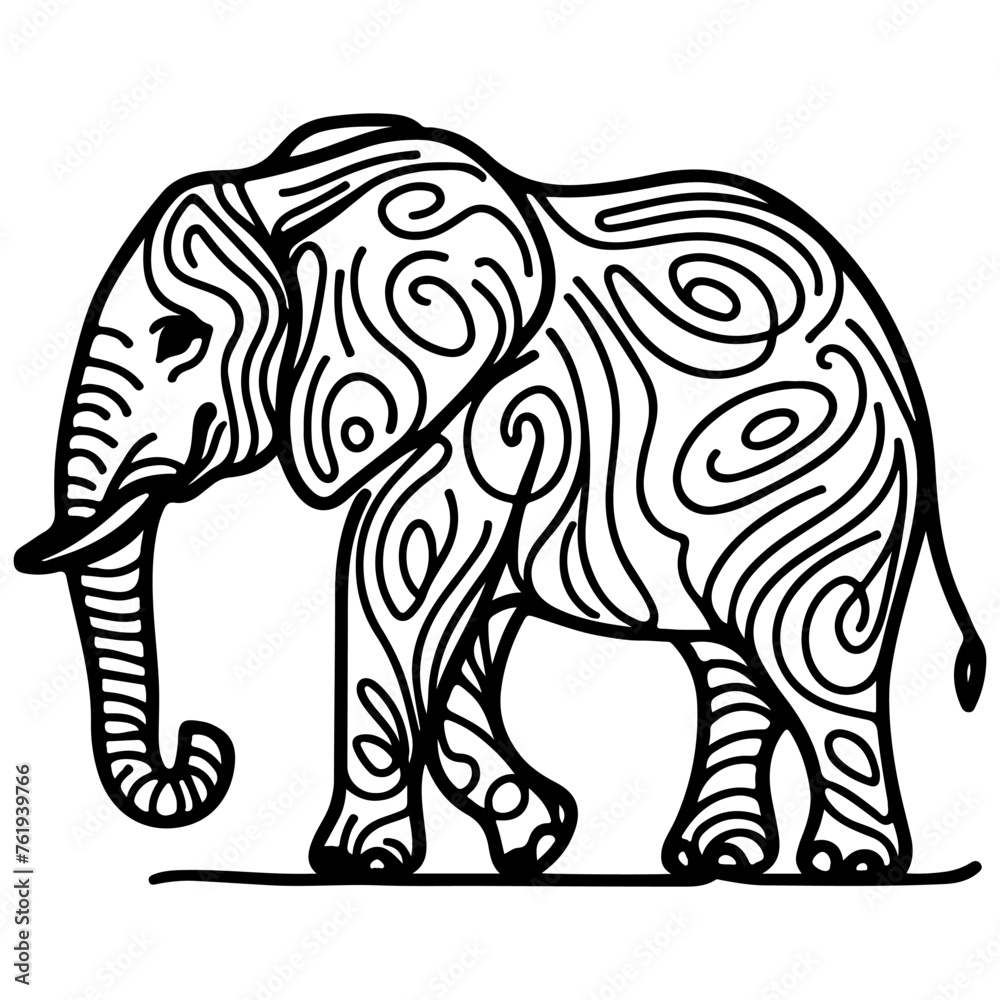 Fototapeta premium continuous single hand drawing black line art of elephant outline doodle cartoon sketch style vector illustration on white background