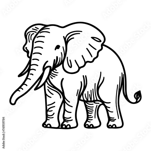 continuous single hand drawing black line art of elephant outline doodle cartoon sketch style vector illustration on white background © Sone