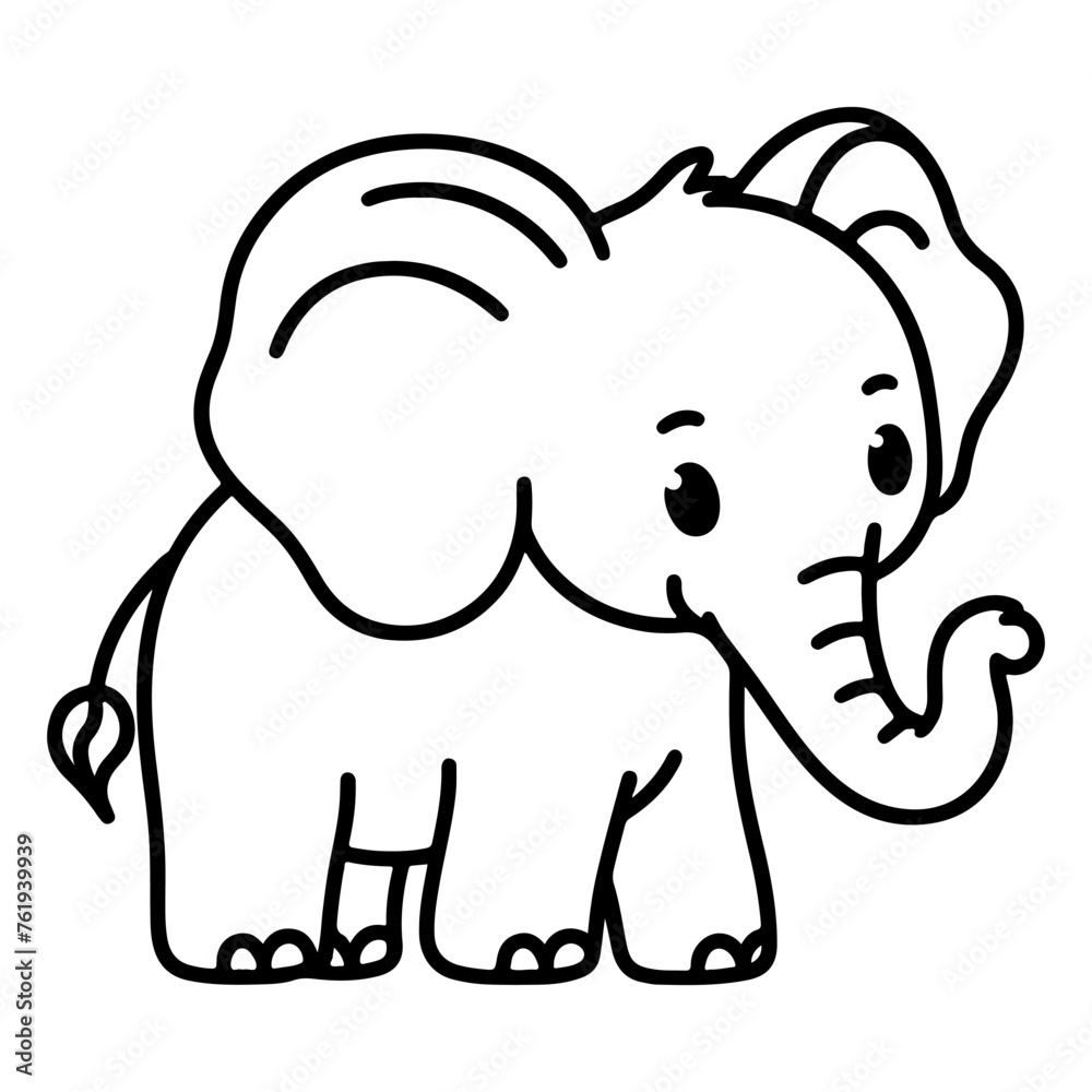Fototapeta premium continuous single hand drawing black line art of elephant outline doodle cartoon sketch style vector illustration on white background