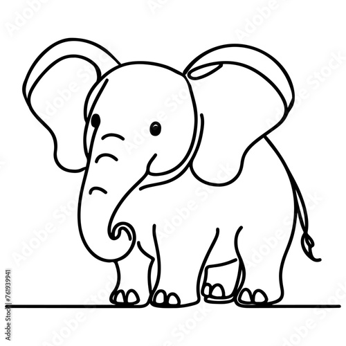 continuous single hand drawing black line art of elephant outline doodle cartoon sketch style vector illustration on white background