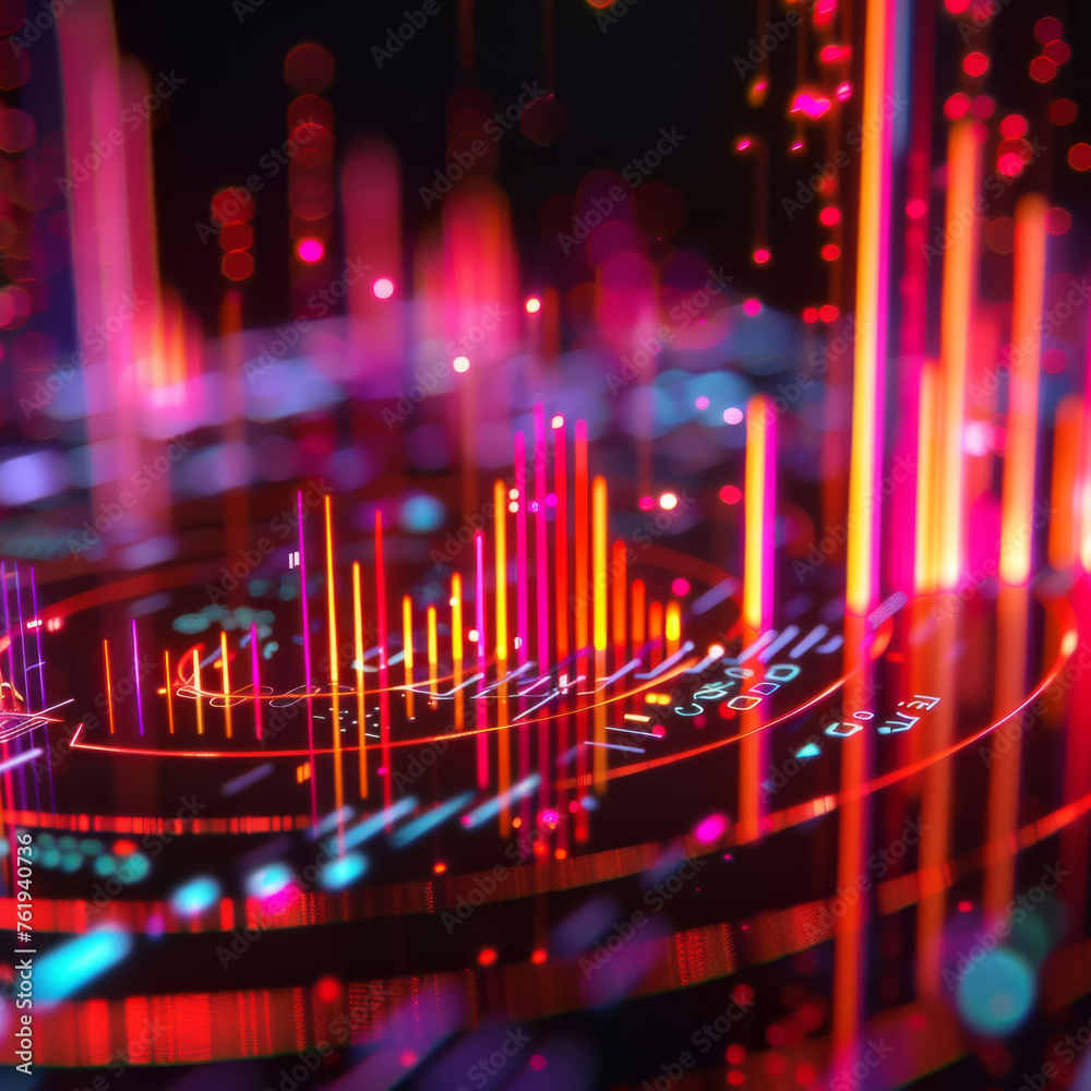 Neon-lit 3D stock graph glowing with creativity