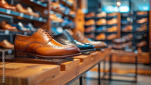 Interior of a high quality shop for men with shoes on display photo