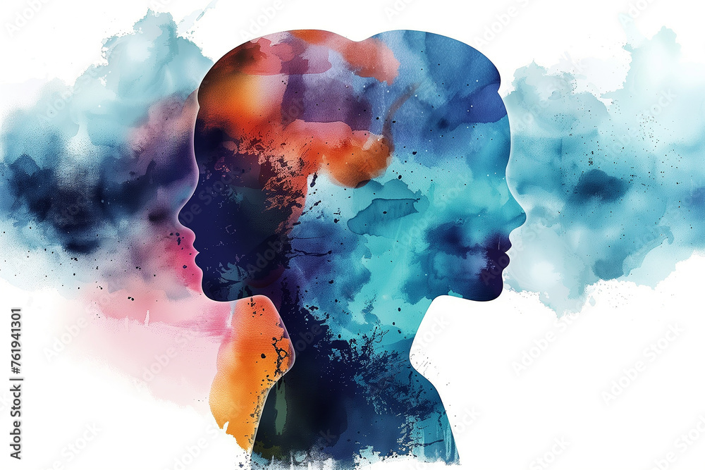 Bipolar Disorder Psychological Mental Health Watercolor Art - obrazy, fototapety, plakaty 