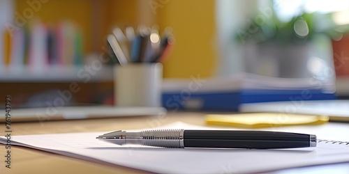 A pen poised on a desk, surrounded by papers, emphasizing the essence of creativity in a productive workspace 🖋️📝 #InspiredWriting 🌟
