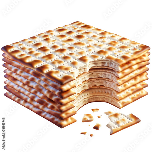 Matzah with a bite taken out, isolated on white background