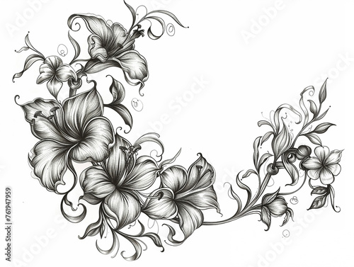 Elegant floral vine tattoo line art. © pprothien