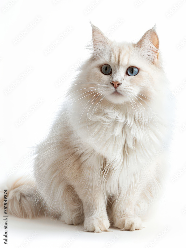 white cat sitting on the ground , transparent white background .AI generative white cat sitting on the ground , transparent white background .AI generative