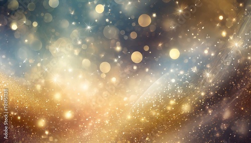Glittering gradient background with hologram effect and magic lights. Holographic abstract fantasy backdrop with fairy sparkles, gold stars and festive blurs © Hamad Baloch