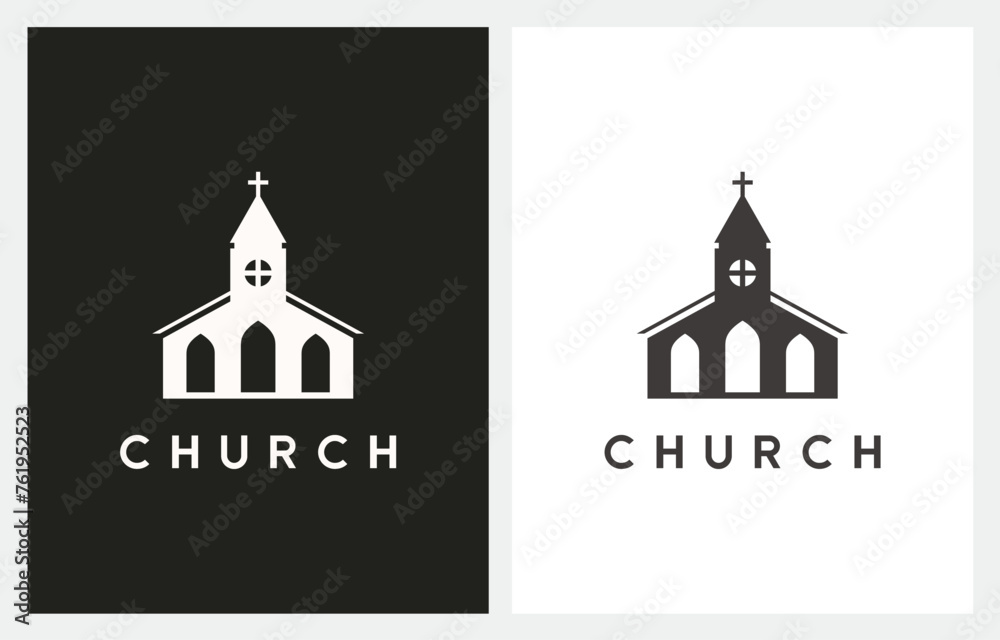 Church Building Architecture logo design. Religion, faith, belief icon or symbol
