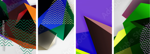 Trendy low poly 3d triangle shapes and other geometric elements background designs for wallpaper, business card, cover, poster, banner, brochure, header, website