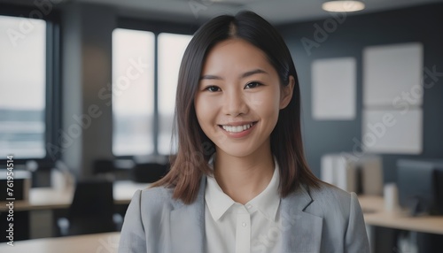 Portrait of a Cheerful Asian Japanese, Korean young woman, girl. close-up. smiling. at home, indoor.