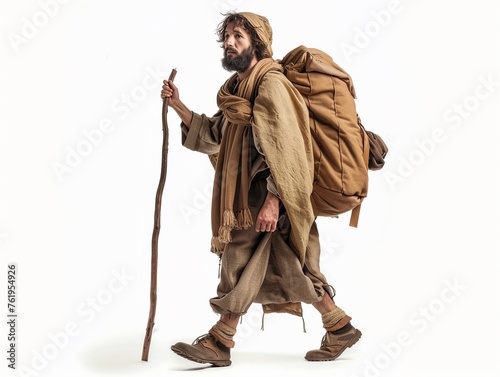 Jesus as a traveler with staff and cloak