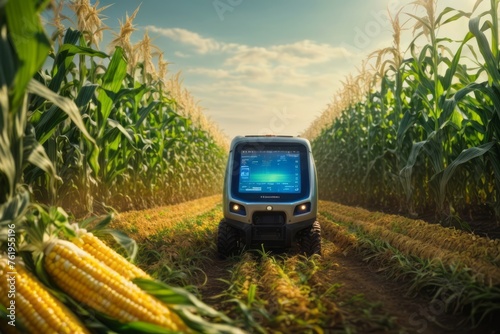 Agricultural technology in corn field with modern equipment and technology  agriculture  farming and harvesting concept