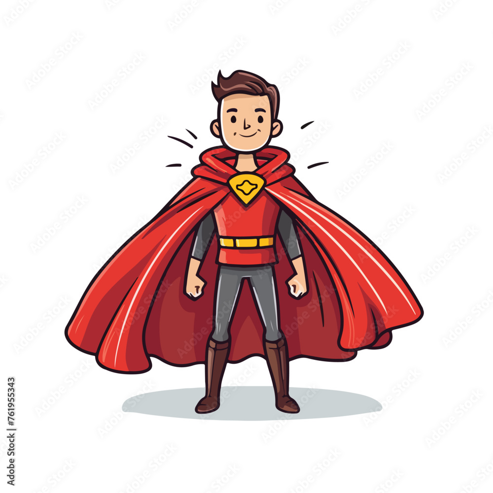 Superhero in a Red Cloak. Doodle flat vector 