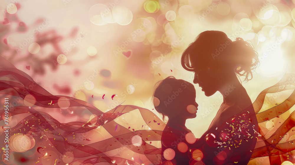 A touching silhouette captures the bond between a mother and daughter, depicting a moment of love and togetherness in a beautiful artistic composition. A touching silhouette captures the bond between a mother and daughter, depicting a moment of love and togetherness in a beautiful artistic composition.