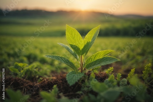 Young plant seed growing in rural land. agriculture  farming and harvesting concept