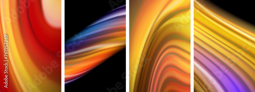 Rainbow color liquid. Wave lines poster set for wallpaper, business card, cover, poster, banner, brochure, header, website