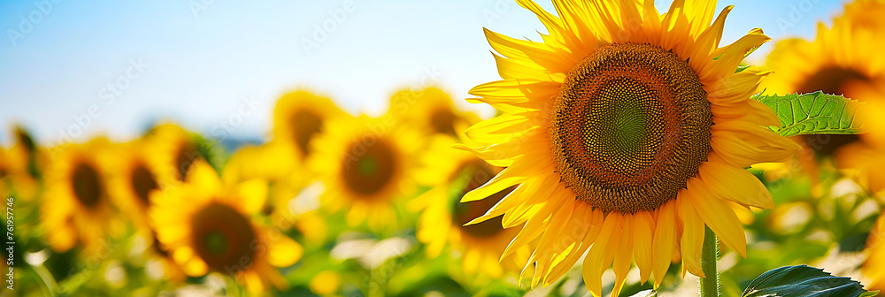 Fototapeta premium Closeup image of sunflower field.