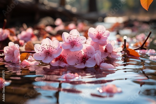 Pink flowers floating on water make a stunning natural landscape art