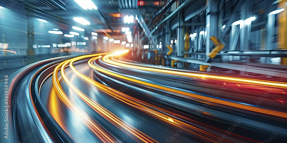 Automated Efficiency. Streaks of Light Symbolizing Robotics at Work.