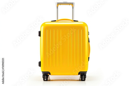 Yellow trolley suitcase on isolated white background