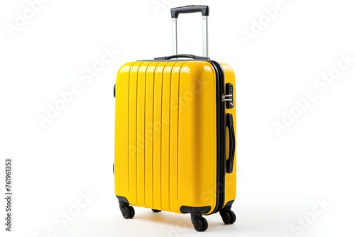 Yellow trolley suitcase on isolated white background