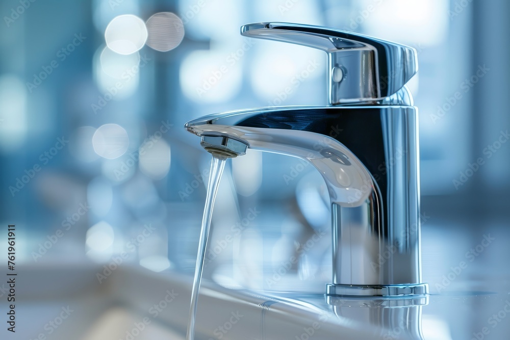 Water Running From Close-up Faucet Water Running From Close-up Faucet