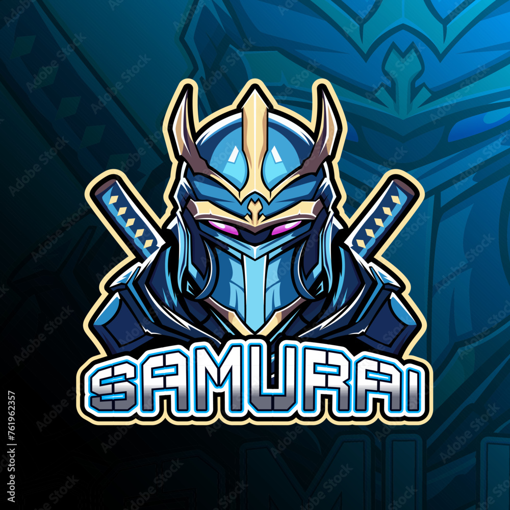 Samurai with katana sword mascot logo design vector for badge, emblem, esport and t-shirt printing