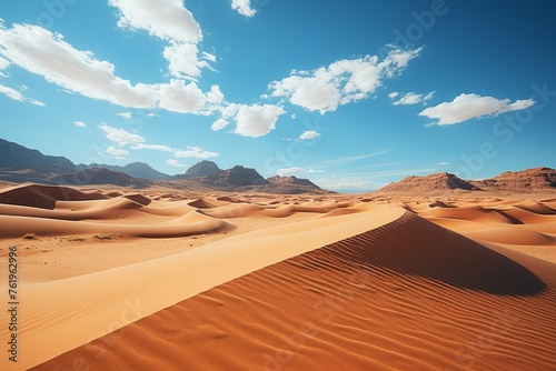 Sand dunes in the desert with mountains as a backdrop