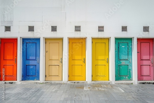 A Row of vibrant colorful doors in a modern