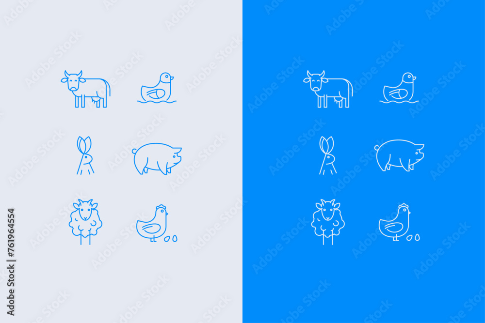 set of vector farm animals icons 100% vector shape. Fully editable in ...