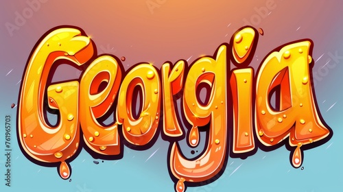 A vibrant  liquid-style  Georgia  text design with peachy hues and droplet effects  suitable for lively and youthful branding