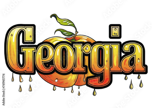 Juicy Georgia Peach Illustration Representing State's Fruit with Dripping Juice in Bright Colors