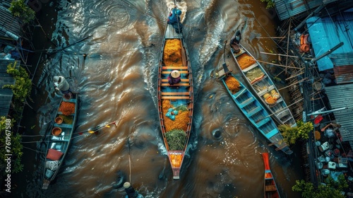 Stunning images of indigenous people in Thailand Rowing a boat to sell things on the river