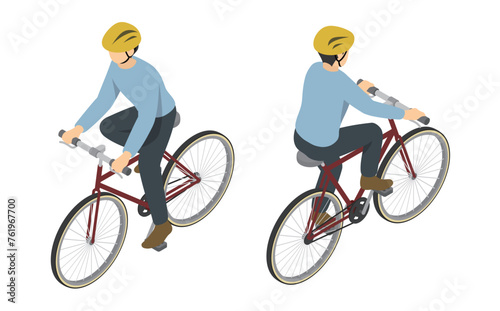 アイソメトリックイラスト:自転車に乗る男性