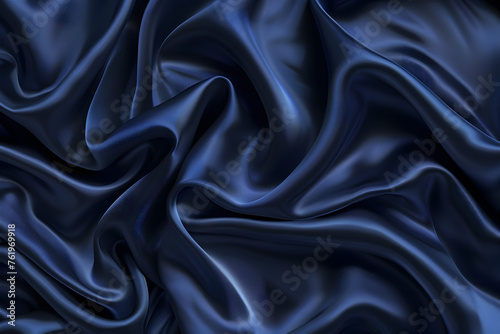 Abstract dark background. Silk satin fabric. Navy blue color. Elegant background with space for design. Soft wavy folds. Christmas, birthday, anniversary, award. Template ,wallpaper design, background