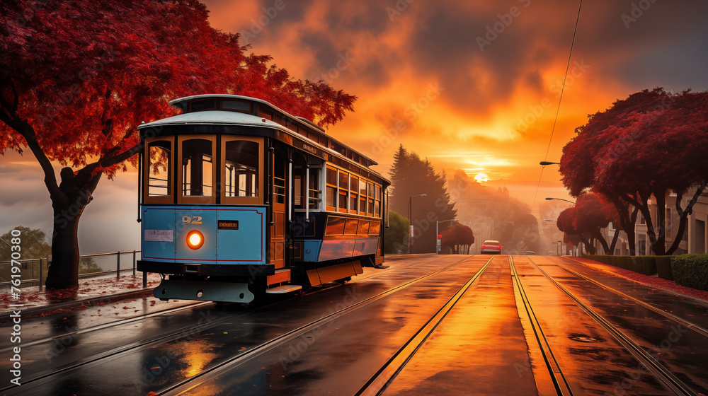 Obraz premium Charming Cable Car Journey Through Victorian Splendor