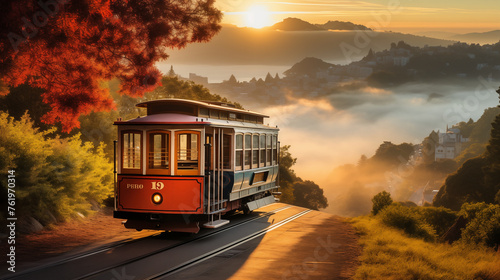 Iconic Vistas: Fog-Kissed Bay and Vibrant Victorians photo