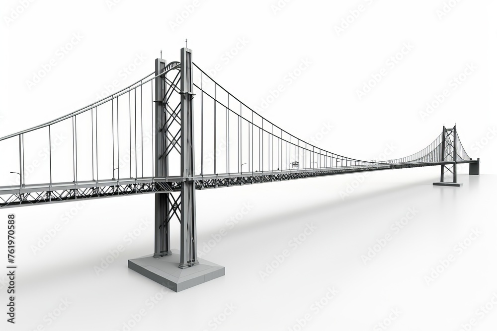 Obraz premium 3D Render of city bridge spanning a river or bay, connecting different parts of urban landscape, on isolated white background, Generative AI