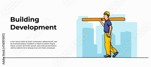 Vector illustration of a man carrying wood. Modern flat in continuous line style.