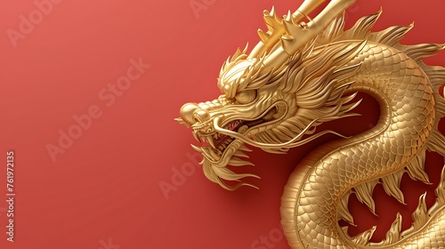 Traditional gold Chinese 3d dragon with copy space