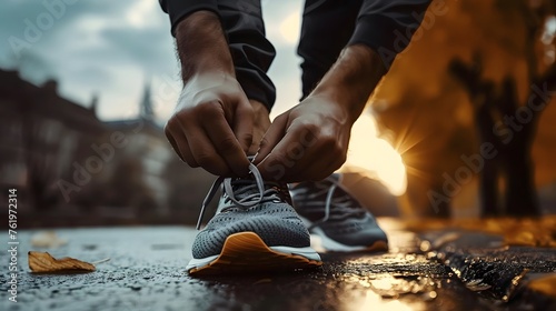 Man tying jogging shoes