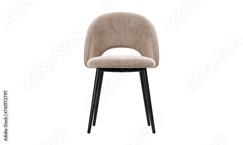 Modern and luxury beige chair with black wood legs isolated on white background. Furniture Collection. 
