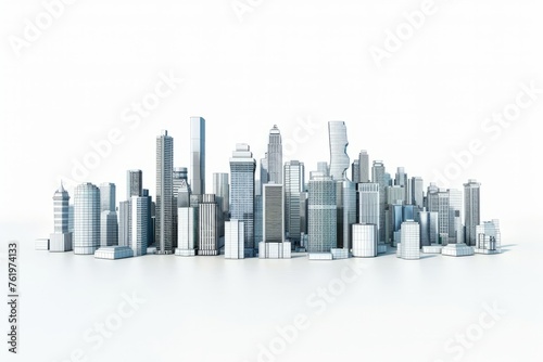 3D Render of modern city skyline with skyscrapers and office buildings  on isolated white background  Generative AI