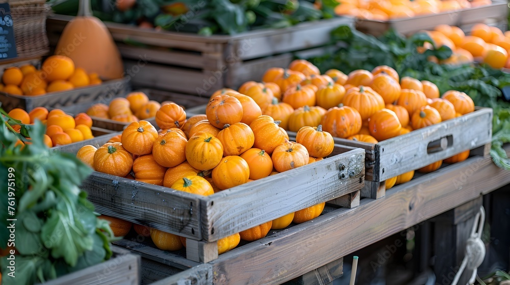 Autumn Vegetables Harvest at Vibrant Farmers Market Abundant in Orange and Green Hues