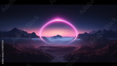 background of neon colored mystic circles in the mountains