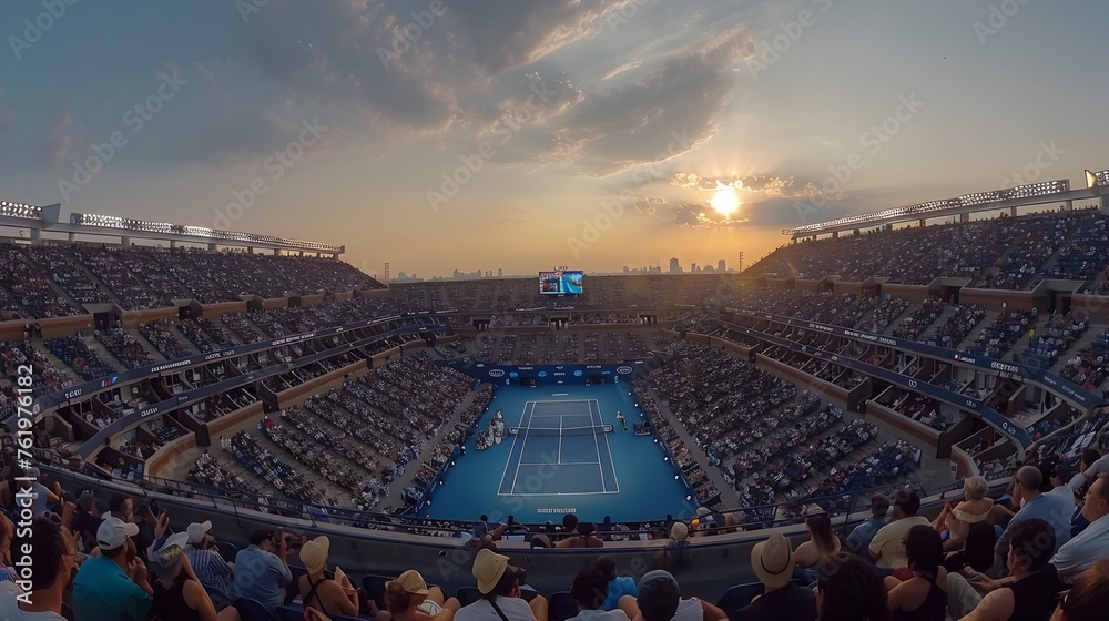 Arthur Ashe Stadium Finals Glow at Sunset - US Open Tennis Tournament