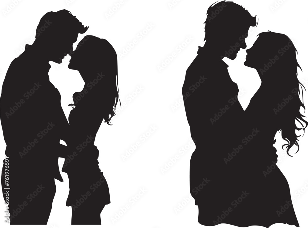 Young couples silhouettes on white background