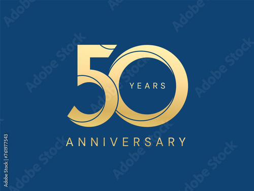 50th Anniversary with curved lines Overlapping in Shapes number luxury gold celebration logo vector design concept. Fifty Years anniversary gold logo template for celebration event, business, card.