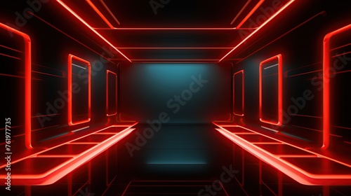 abstract modern hallway background with neon lights